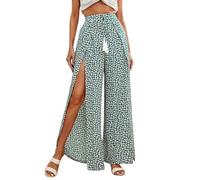 Trousers Boyfriend Women's Black Border Women's Clothing Europe the United States Trend Leopard Print Casual Tassel Lace Up Waist Leopard Print Wide Leg Business Trousers Women Summer, Green, XXL