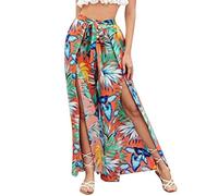 Trousers Boyfriend Women's Black Border Women's Clothing Europe the United States Trend Leopard Print Casual Tassel Lace Up Waist Leopard Print Wide Leg Business Trousers Women Summer, yellow, S