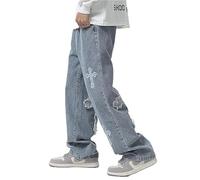 Trousers Cross Denim Pants Streetwear Hip Hop Low Rise Baggy Jeans for Men Korean Y2k Women Cargo Pants Punk Clothe, Blue, XXL