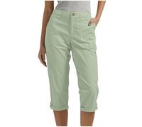 Trousers Elegant Ladies Ladies Casual Trousers Capri Trousers with Straight Leg for Everyday Holiday Comfortable Soft Stretch Fabric Pocket Design Button Detail Chain Trousers Women, Light green, XXL