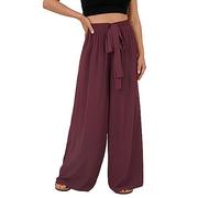 Trousers Elegant Women's Flowing Trousers with Wide Leg, Elastic Waist, Drawstring, Casual Palazzo Trousers with Side Pocket, Loose Pocket Trousers, 3/4 Trousers Women, purple, XXL