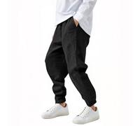 Trousers for Kids Girls 4-14Y Drawstring Cuffed Ankles Linen Pants Plain Leisure Outdoor Joggers Lightweight Cotton Blend Tracksuit Summer Playtime Comfort Outdoor Adventures Black 4 Years