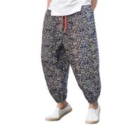 Trousers for Men, Lounge Pants Mens, Casual Loose Fit Harem Pants Breathable Blend Comfortable Elastic Waist Traditional Style Trousers For Daily Wear