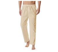Trousers for Men Slim Fit, Casual Beach Trousers, Cosy Cotton-Linen Joggers, Fashion Versatile Tracksuit Bottoms, Gym Running Yoga Chino Activewear Drawstring Pants for Men with Pocket Khaki