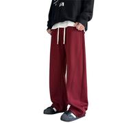 Trousers for Men Wide Leg Solid Loose fit Joggers Bottoms Regular fit Drawstring Sweatpants with Pockets Casual Comfort Mens Trousers Straight Leg Oversize Smart Trouser Men All Season Wine