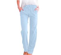 Trousers for Women UK Drawstring Striped Casual Petite Pants Ladies Short Leg Size 16 Boho Work Outfits Ladies UK Summer Spring Clothes Wide Leg Trousers for Women UK Light Blue XL