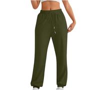 Trousers for Women UK Ladies Stretch Trousers Plain Baggy Fleece Lined Tapered Leg Jogger Size 18 Womens Stretch Petite Ladies Joggers Lounge Pants Gym Clothes Amry Green