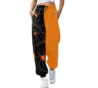 Trousers for Women UK Plus Size Ladies Halloween Pumpkin Spider Web Ghost Cute Print Elastic Waist Drawstring Sweatpants Daggy Leisure Sports Pants Loose Soft Pro Skin Comfy Trousers Black
