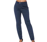 Trousers for Women UK Straight Leg Half Elasticated Waist Long Pants with Pockets Slim Fit Finely Casual Work Trousers Ladies Knee Length Pull On Cargo Pants