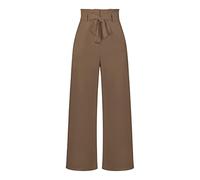 Trousers For Women Uk, Tailored Leisure Pants With Wide Legs Trousers Fashion Solid Bow-Knot Elasticated High Waist Palazzo Trousers Elegant Casual Office Pants Straight Leg Pants Bottoms,Khaki,M
