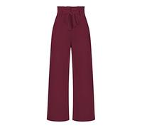 Trousers For Women Uk, Tailored Leisure Pants With Wide Legs Trousers Fashion Solid Bow-Knot Elasticated High Waist Palazzo Trousers Elegant Casual Office Pants Straight Leg Pants Bottoms,Burgundy R