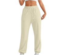 Trousers for Women UK Walking Trousers for Women Cuffed Fleece Lined Straight Leg Jogger Size 18 Joggers Womens Ladies Tracksuit Bottoms Baggy Yoga Pants Gym Clothes Light Beige