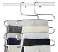 Trousers Hanger Pants Hangers S-Shape Hangers Stainless Steel Clothes Hangers Closet Space Saving for Pants Jeans Scarf Hanging Silver (4 Pack with 10 Clips)