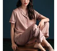 Trousers Homewear Pajamas Ladies Summer Silk Ice Silk Short Sleeve Thin Loose Two Piece Suit (D M) (D M)