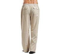 Trousers Man Elastic Waist Straight Linen Pants Man Summer Baggy Wide Work Casual Jogging Beach Streetwear Cargo Sports Pants Men Stretch Pants Canvas Large Size Harem, khaki, XXL