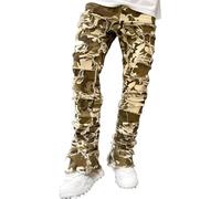 Trousers Men's Jeans Creative Tassels Decoration Straight Fit Jeans Men Casual Medium Stretch Street Denim Trousers for All Seasons Men's Jeans Elegant, Camouflage, M