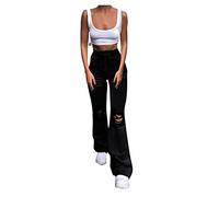 Trousers Pocket Pants Elastic Denim High Hole Loose Waist Button Women Jeans Women's Jeans Women Designer Pants (06F-Black, L)