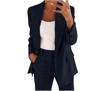 Trousers Suit for Women UK Ladies 2 Piece Outfits Elegant Blazer Sets Solid Open Front Long Sleeves Suit Jacket and Pencil Pants Vintage Wedding Office Work Formal Outfits Size 8-22