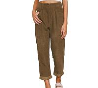 Trousers Women Cotton Corduroy Trousers Womens Casual Stretch Pull On High Waisted Wide Leg Trousers Ladies Lightweight Full Length Vintage Lounge Pants with Button Zipper 4 Pockets Coffee