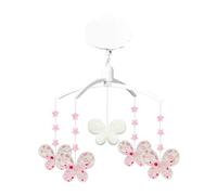 TROUSSELIER - Musical Mobile - Butterfly - Printed Cotton with Pink Flowers - Lullaby Music by Brahms - Classic Chic - Ideal as a Newborn Gift - Easy to Install - Colour Pink