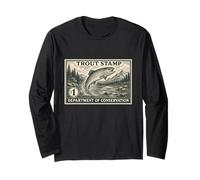 Trout Fish Fishing River Gear Tackle Wildlife Stamp Graphic Long Sleeve T-Shirt