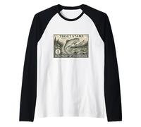 Trout Fish Fishing River Gear Tackle Wildlife Stamp Graphic Raglan Baseball Tee