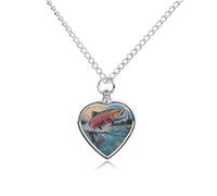 Trout Fish Jumping Out of The Lake Ashes Necklace Dog Pet Urn Necklace Heart Cremation Jewelry with Fill Kit