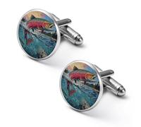 Trout Fish Jumping Out of The Lake Cuff Link Shirt Mens Cufflink Alloy Round Tuxedo Cufflinks for Wedding Groomsmen Gifts