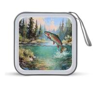 Trout Fish Lake Forests CD DVD Case Holders Wallet 40 Capacity Disc Cases Storage Binder with Handle
