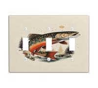 Trout Fish Light Switch Cover Plates/Outlet Covers, Natural Cream Colored Lake Scene, Perfect for Outdoor Decor, Farmhouse Style, Ideal for Cabin or Cabin, Functionally Stylish Triple Toggle