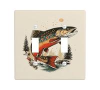 Trout Fish Light Switch Cover Plates/Outlet Covers, Natural Cream Colored Lake Scene, Perfect for Outdoor Decor, Farmhouse Style, Ideal for Cabin or Cabin, Functionally Stylish Double Toggle