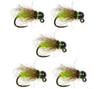 Trout Fishing Bead Head Nymph Lures 5pcs, High Strength Hooks, Effective for Morning and Evening Fishing (12# Yellow)