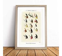 Trout Fishing Flies Version 1 by Mary Orvis Marbury Framed Wall Art Picture Print - Canvas Painting - Modern Home Décor Poster - Ready to Hang for Living Room Bedroom Kitchen - Oak A4 (27 x 36 cm)