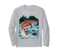 Trout, Fly Fishing, Mountain Stream, Angler, Leaping Fish Long Sleeve T-Shirt