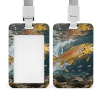 Trout in The Water Badge Holder with Lanyards Retractable Vertical Plastic Id Badge Holder Name Key Card Holders Case for Teacher Nurse Doctor Office Gift for Coworkers
