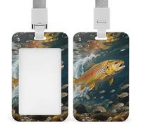 Trout in The Water Id Badge Holder with Breakaway Lanyard Abs Plastic Name Tag Holder Vertical Clear Front Window Push Slide Card Protector Gift for NurseTeacher Office Staff & Events