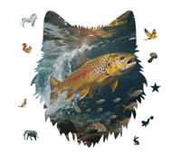 Trout in The Water Jigsaw Puzzle 175PCS Wolf Head Design Puzzle Wooden Jigsaw Puzzles for Adults Families
