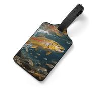 Trout in The Water Luggage Tags with Information Card & Detachable Strap - Durable PU Scratch-Resistant Name ID Identifiers for Suitcases, Travel Bags, Backpacks, and Gym Bags