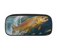 Trout in The Water Pencil Case Waterproof Leather Pencil Pouch Multi-purpose Aesthetic Makeup Bag Cute Pen Bag Large Cosmetic Bag for Office Stationery, Travel