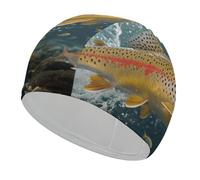 Trout in The Water Swim Cap High Elasticity Anti Slip Waterproof Comfortable Swim Hat Bathing Cap for Men Women