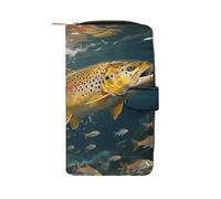 Trout in The Water Wallet for Men Women PU Leather Wallet Long Wallets Bifold Wallets with 12 Card Holder