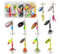 Trout Lures Spinner Baits Fishing Lures, 10pcs Bass Trout Salmon Hard Metal Spinner Baits Kit Inline Spinnerbaits Fishing Lures for Walleye Crappie with Tackle Box(Style D_10pcs)