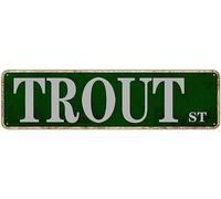 Trout St Sign Novelty Trout Decor Trout Street Sign Wall Art Decor For Home Farmhouse Bar Cafe Man Cave 16 X 4 Inch