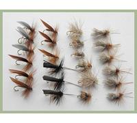 Troutflies UK Dry Variety Packs Sedge Trout Flies, 24 Pack Mixed Size, Black, Silver, Elk, Deer