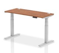 troy 140cm wooden adjustable laptop desk with silver legs in walnut