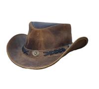 Troy Hat for Kids - 100% Real Split Leather Cowboy Hat in Distressed Light Brown, Adjustable Chin Strap, Australian Western Style for Young Explorers (UK, Alpha, S, Tan Brown)