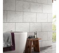 Troy Oscano Light Grey Matt Stone Effect Ceramic Indoor Wall & Floor Tile, Pack Of 6, (L)300mm (W)600mm