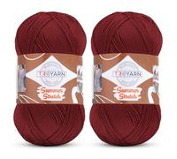 Troyarn Summer Stretch Acrylic Yarn for Crocheting - 2 Skein Red Yarn Made from 100% Elastic Microfiber Acrylic for Knitting, 100gr 438 yds (11457 - Claret Red)
