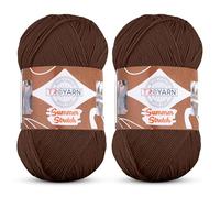 Troyarn Summer Stretch Acrylic Yarn for Crocheting - 2 Skeins of Brown Yarn Made from 100% Elastic Microfiber Acrylic for Knitting, 100gr 438 yds (11426 - Brown)