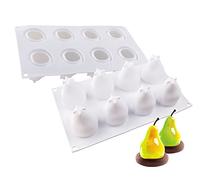 TROYSINC Fruit silicone mould, apple, strawberry, cherry, peach, orange, pear cake baking mould, chocolate mould, for making hot chocolate bomb, cake, jelly, dome mousse (pear)